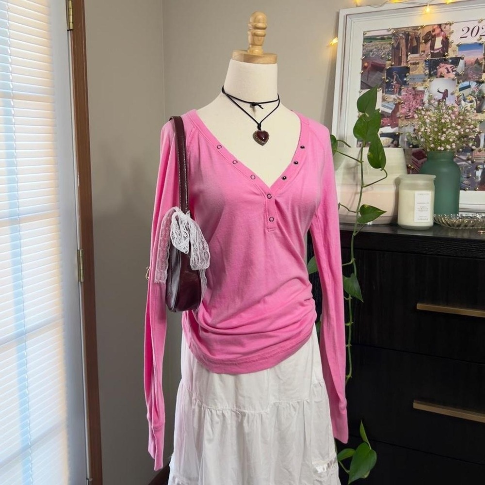 Y2K Victoria's Secret PINK Pink Long Sleeve Button Up Henley Top Size Medium